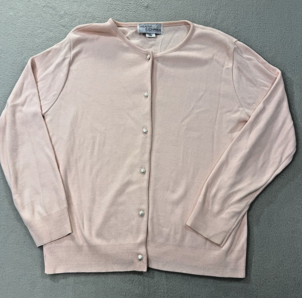 90's Sweater Exchange Pink Pearl Button Cardigan Sweater L USA Light Academia